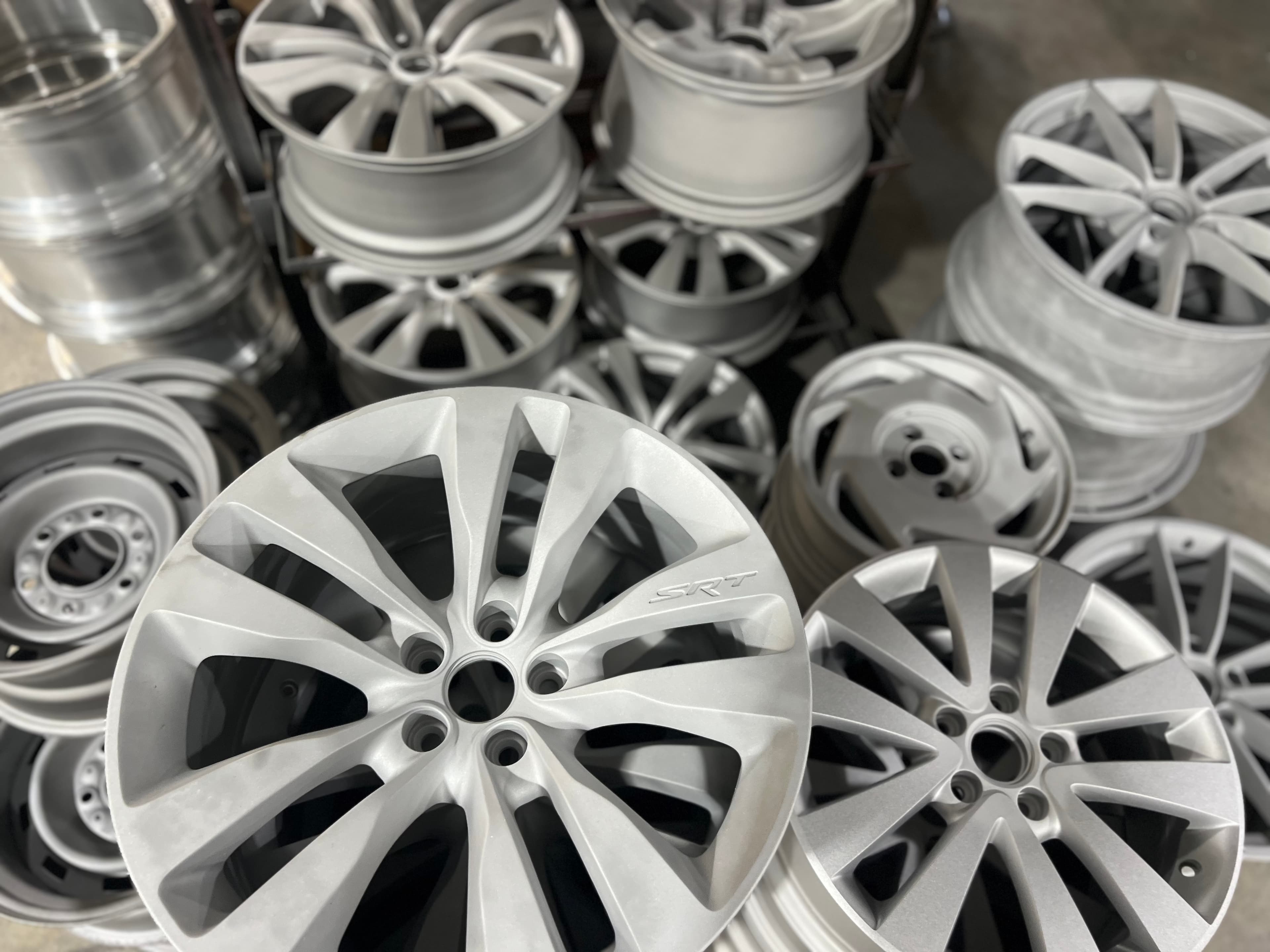 Sandblasted wheels at Paragon Powder Coating & Wheel Repair